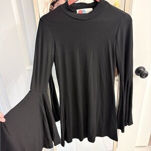 Free People Black Mini Dress with Bell Sleeves